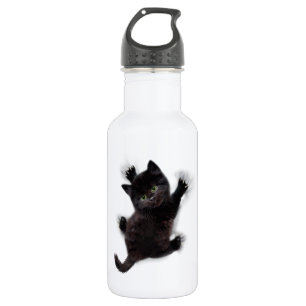 Black Cat Climbing On Human Back Stainless Steel Water Bottle
