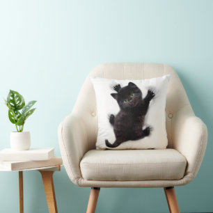 Black Cat Climbing On Human Back Throw Pillow