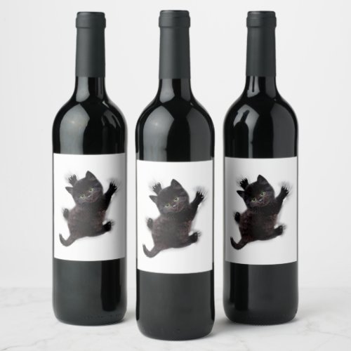 Black Cat Climbing On Human Back Wine Label