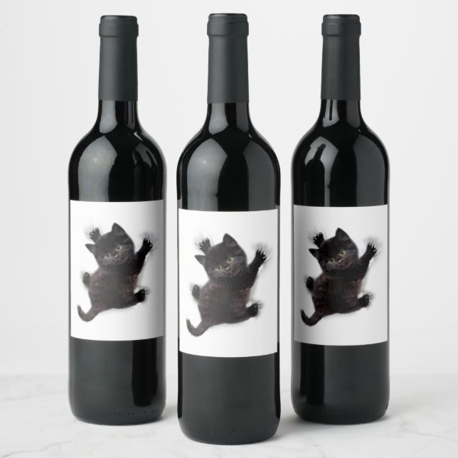 Black Cat Climbing On Human Back Wine Label (Bottles)