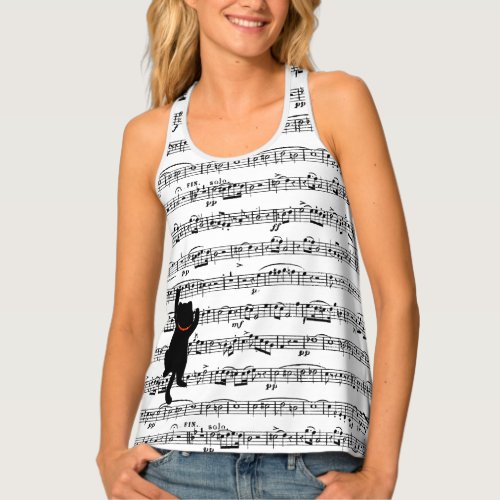 Black Cat Climbing On Music Tank Top