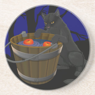 Black Cat Coaster Fun Halloween Cat Decor