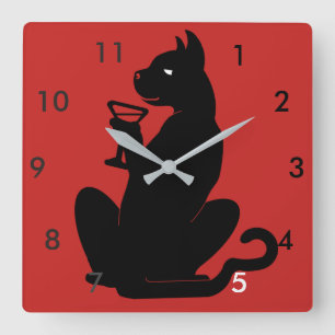 BLACK CAT COCKTAIL TIME by Slipperywindow Square Wall Clock