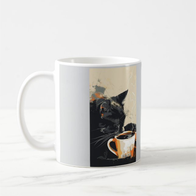 Black Cat Coffee Art Mug - Unique Pet Lover Gift (Left)