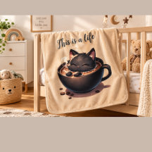 Black Cat Coffee Baby Blanket – Cute Cozy Cat in C