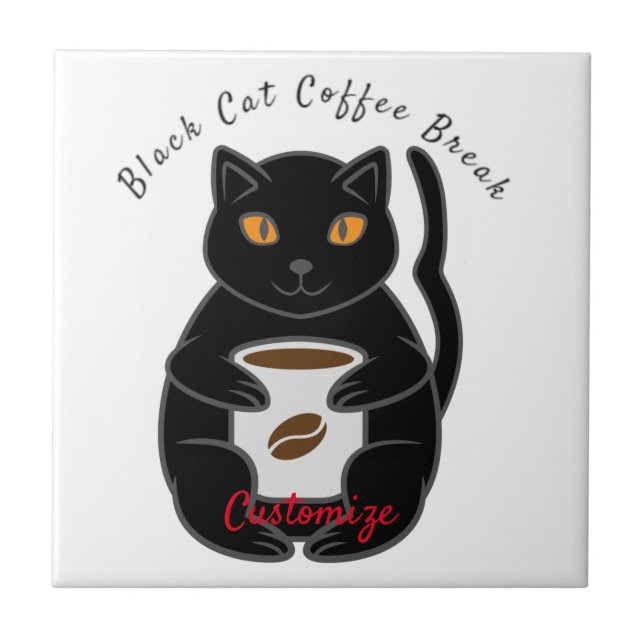 Black Cat Coffee Break Thunder_Cove Ceramic Tile (Front)