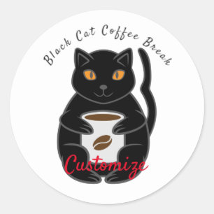 Black Cat Coffee Break Thunder_Cove Classic Round Sticker