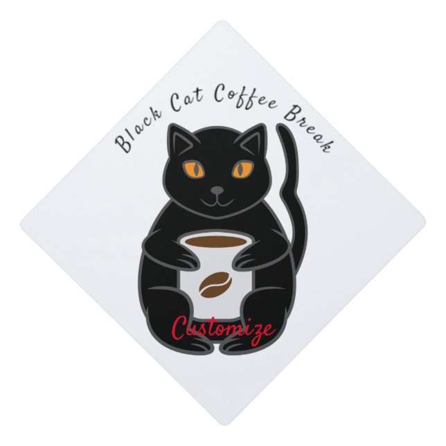 Black Cat Coffee Break Thunder_Cove Graduation Cap Topper (Front)