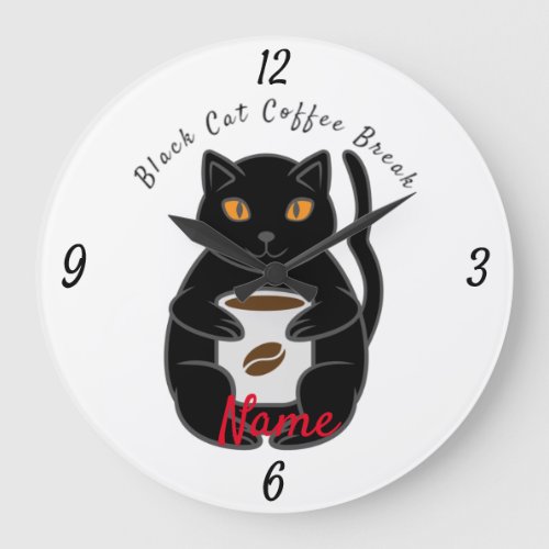Black Cat Coffee Break Thunder_Cove  Large Clock