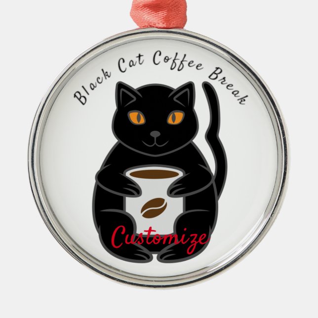Black Cat Coffee Break Thunder_Cove  Metal Ornament (Front)