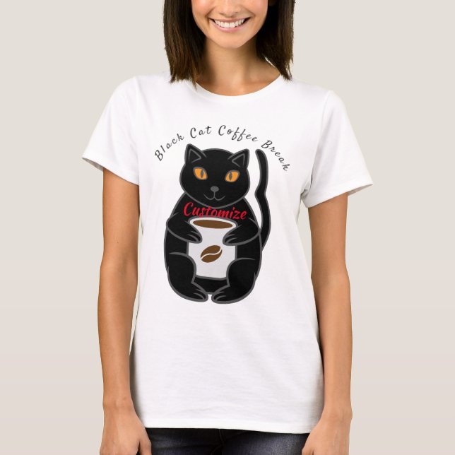 Black Cat Coffee Break Thunder_Cove  T-Shirt (Front)