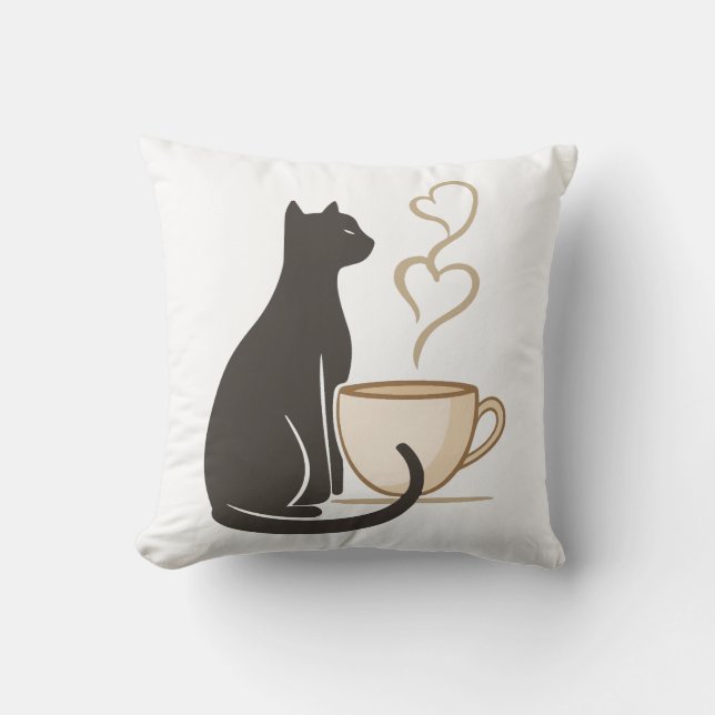 Black Cat Coffee Club Throw Pillow (Front)