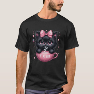 Black Cat Coffee Lover Cute Kitty Cat Kitten Coffe T-Shirt