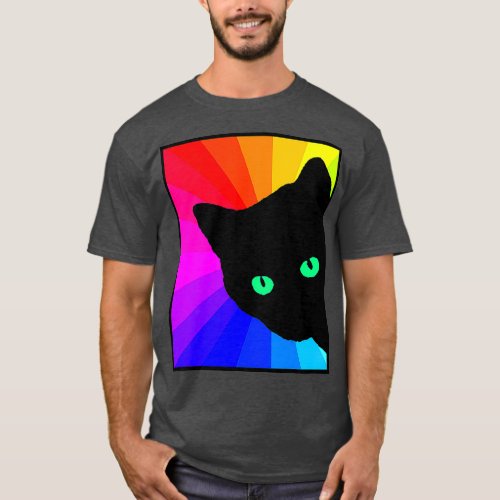 Black Cat Color Prism Green Eyes  Cat Lover T_Shirt