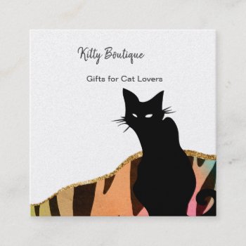 Black Cat Colorful Abstract Square Business Card by businesscardsforyou at Zazzle