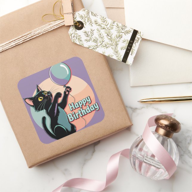 Black Cat Colorful  Square Sticker (Gifting)