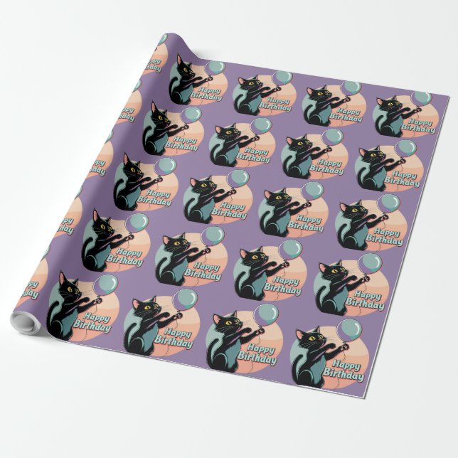 Black Cat Colorful  Wrapping Paper (Unrolled)