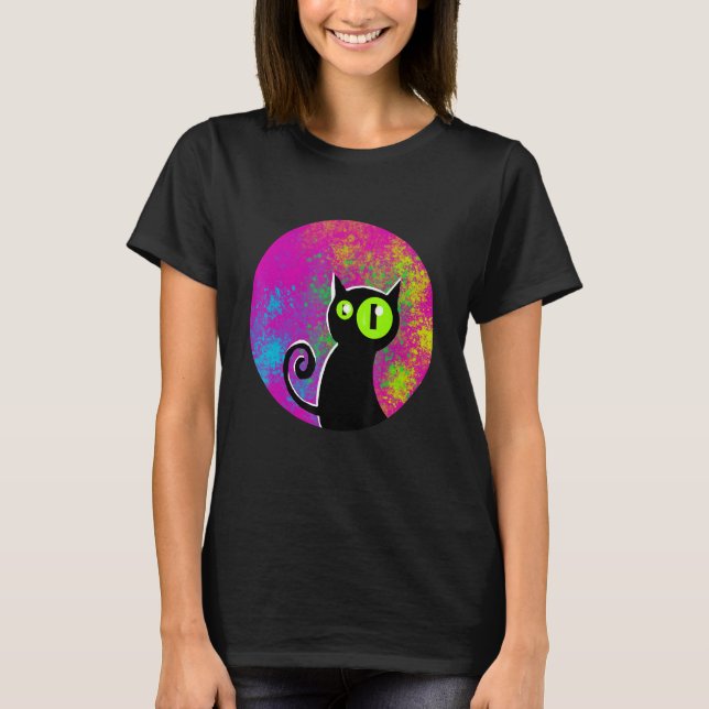Black cat coloured background glowing eyes T-Shirt (Front)