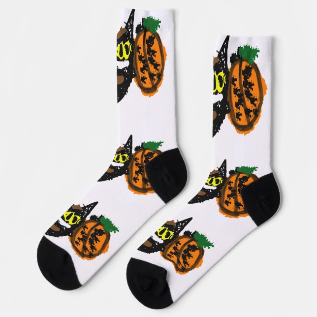 Black Cat cool pumpkin  path  Socks (Left)