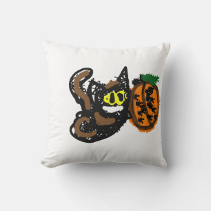 Black Cat cool pumpkin path Throw Pillow