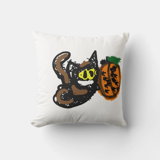 Black Cat cool pumpkin  path  Throw Pillow (Front)
