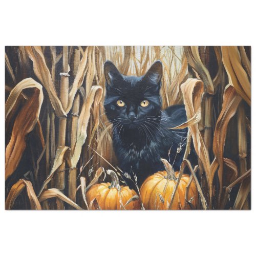 Black Cat Corn Field Pumpkins Decoupage Tissue Paper