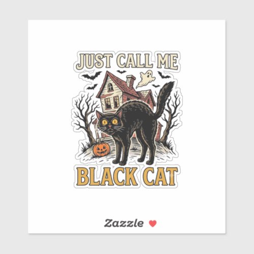 Black Cat Costume Haunted House Funny Halloween Sh Sticker