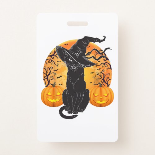 Black Cat Costume Scary Halloween Witch Hat _Moon  Badge