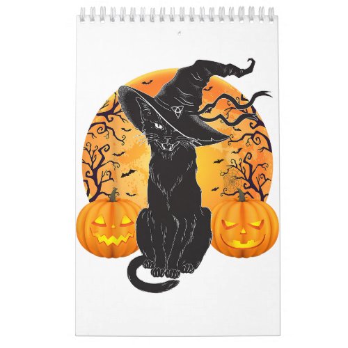 Black Cat Costume Scary Halloween Witch Hat _Moon  Calendar