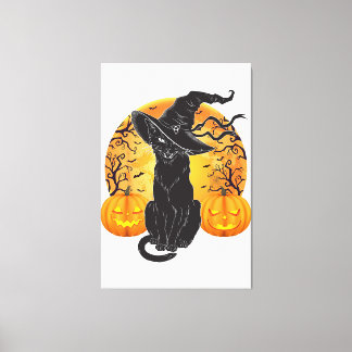 Black Cat Costume Scary Halloween Witch Hat _Moon Canvas Print