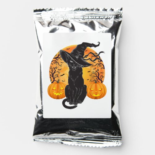 Black Cat Costume Scary Halloween Witch Hat _Moon  Coffee Drink Mix