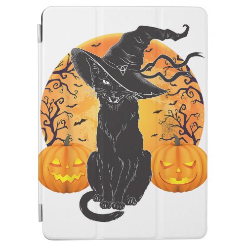 Black Cat Costume Scary Halloween Witch Hat _Moon  iPad Air Cover