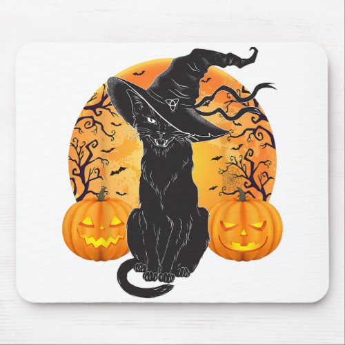 Black Cat Costume Scary Halloween Witch Hat _Moon  Mouse Pad