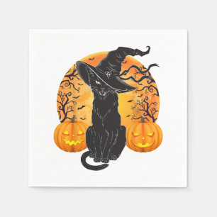 Black Cat Costume Scary Halloween Witch Hat _Moon  Napkins