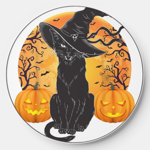 Black Cat Costume Scary Halloween Witch Hat _Moon  Wireless Charger