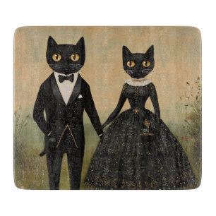 Black cat couple vintage folk art gothic victorian cutting board