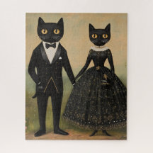 Black cat couple vintage folk art gothic victorian
