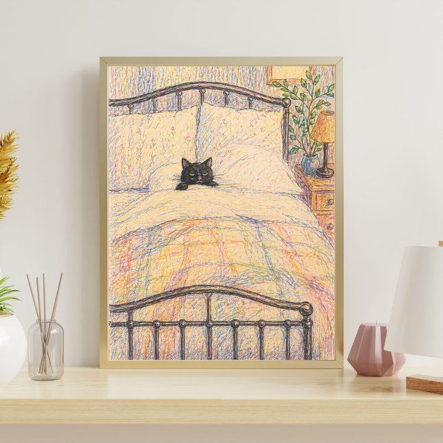Black Cat Cozy Bed Illustration Poster (Creator Uploaded)