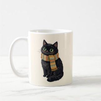 Black Cat Cozy Winter Scarf Folk Art Coffee Mug
