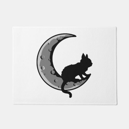 Black cat crescent moon doormat