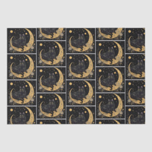 Black Cat Crescent Moon Floral White Halloween Tissue Paper
