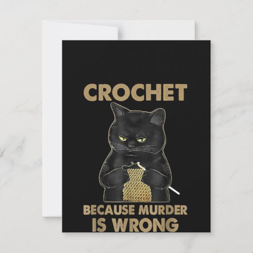 Black Cat Crochet Because Murder Is Wrong Thank You Card