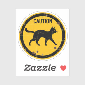 Black Cat Crossing – Halloween Caution Sign Sticker