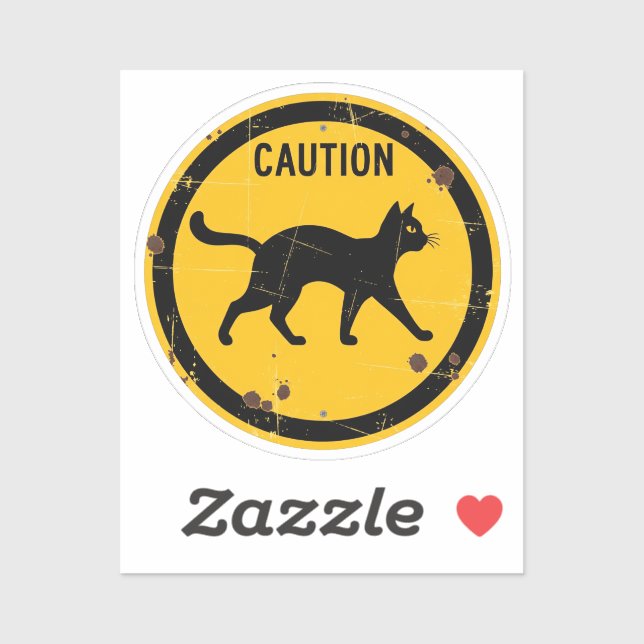 Black Cat Crossing – Halloween Caution Sign Sticker (Sheet)