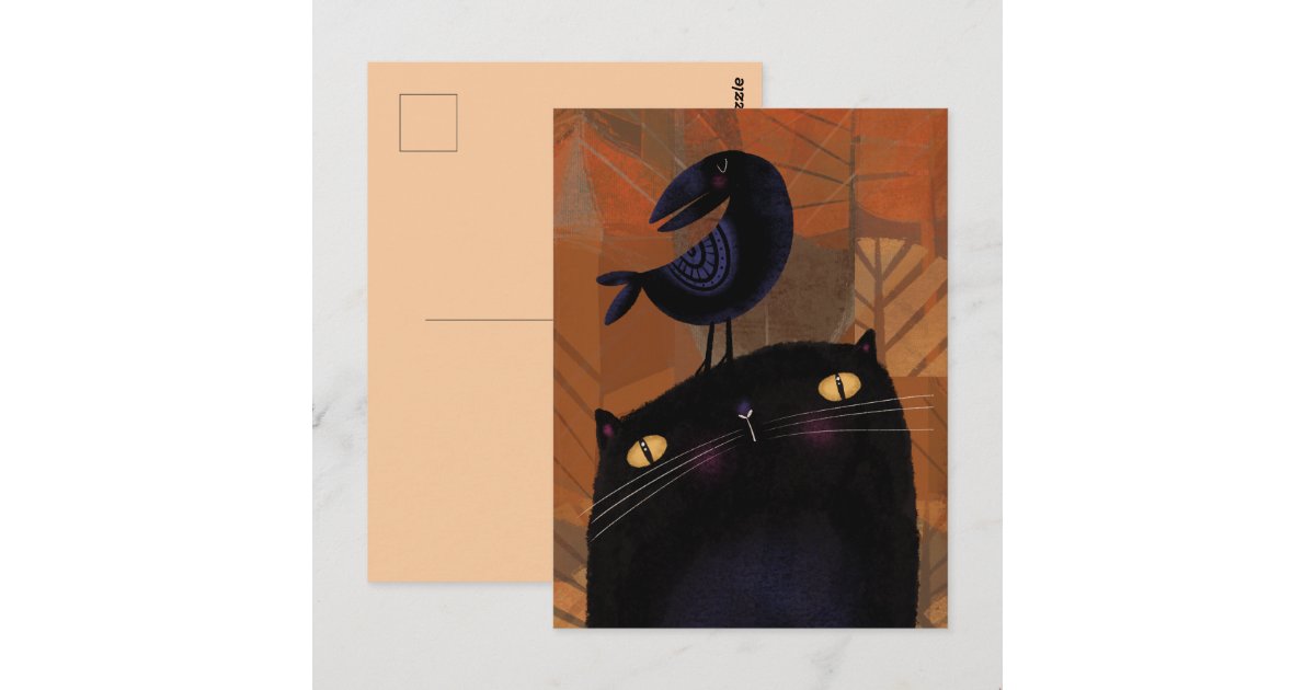 Black Cat & Crow Postcard | Zazzle