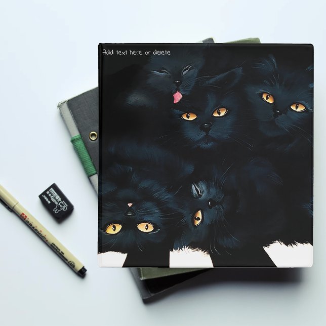 Black Cat Cuddle Pile Felines Cute 3 Ring Binder (Creator Uploaded)