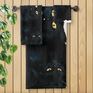 Black Cat Cuddle Pile Felines Cute Bath Towel Set