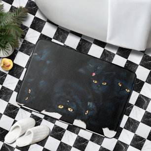 Black Cat Cuddle Pile Felines Cute  Bathroom Mat