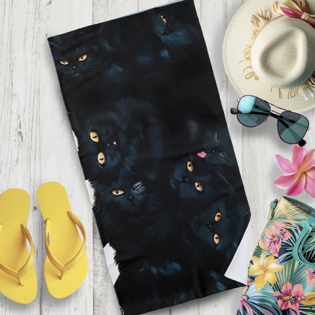 Black Cat Cuddle Pile Felines Cute Beach Towel (Creator Uploaded)