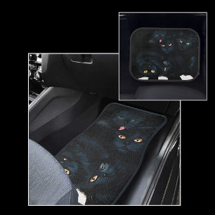 Black Cat Cuddle Pile Felines Cute Car Floor Mat